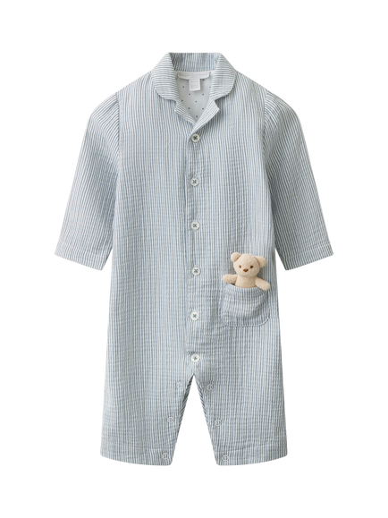 The White Company Baby Crinkled Cotton Sleepsuit, Blue, Blue