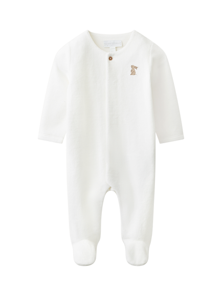 The White Company Baby Cotton Blend Velour Bunny Sleepsuit, White, White