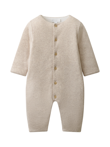 The White Company Baby Button Front Bunny Sleepsuit, Taupe Marl, Taupe Marl
