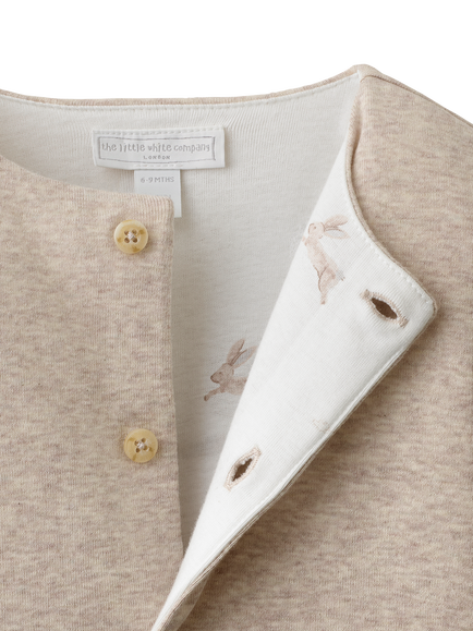 The White Company Baby Button Front Bunny Sleepsuit, Taupe Marl - view 2, Taupe Marl