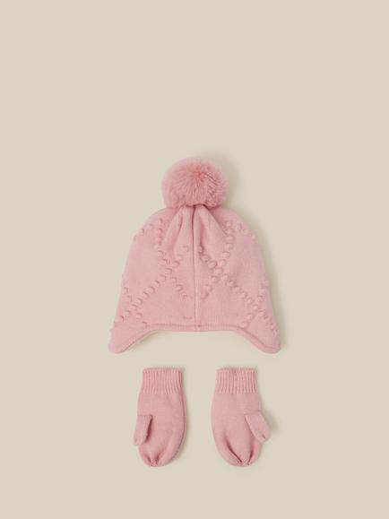 Monsoon Baby Floral Trapper Hat & Mitten Set, Pink - view 2, Pink