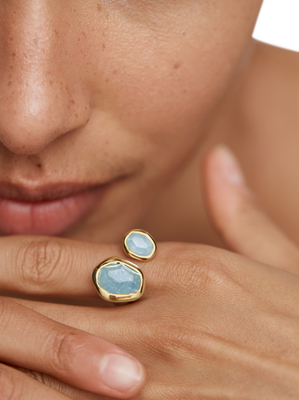 Monica Vinader Odyssey Open Ring, Silver Aquamarine - view 2, Silver Aquamarine