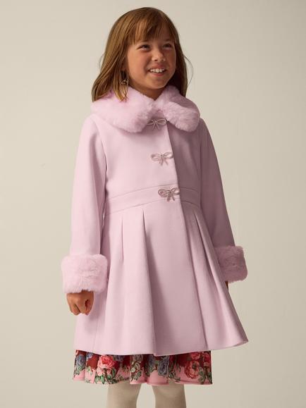 Monsoon Kids' Isabella Faux Fur Collar Coat, Pink