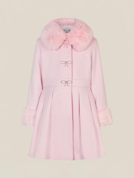 Monsoon Kids' Isabella Faux Fur Collar Coat - view 2, Pink
