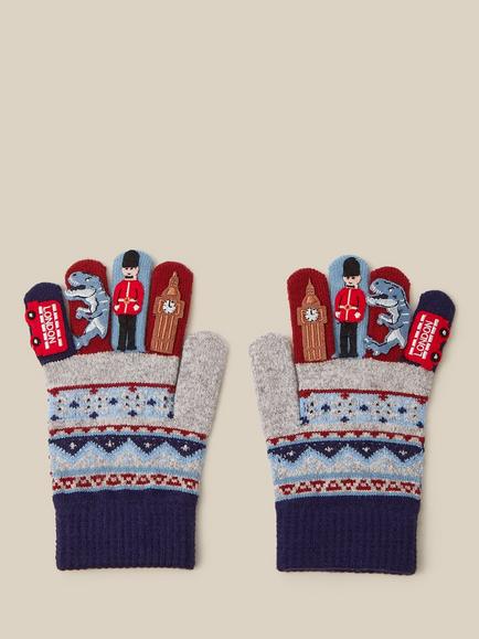 Monsoon Kids' London Fairisle Gloves, Grey, Grey