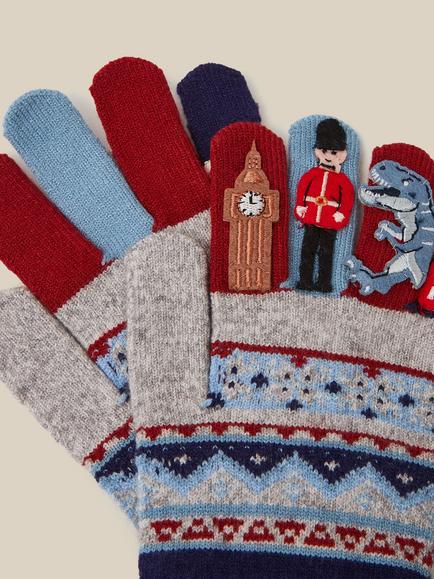 Monsoon Kids' London Fairisle Gloves, Grey - view 2, Grey