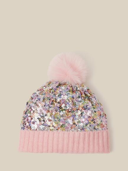Monsoon Kids' Sequin Hat, Pink, Pink