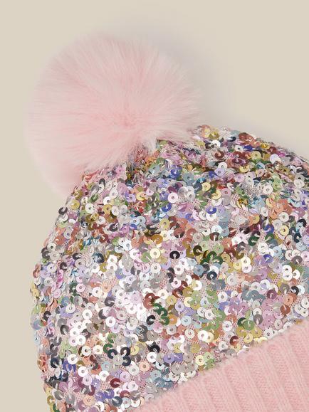 Monsoon Kids' Sequin Hat, Pink - view 2, Pink