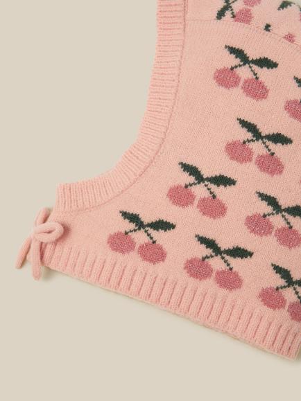 Monsoon Kids' Cherry Knitted Balaclava, Pink - view 2, Pink