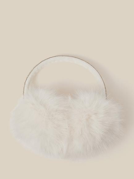 Monsoon Kids' Diamanté Bow Earmuffs, Ivory, Ivory