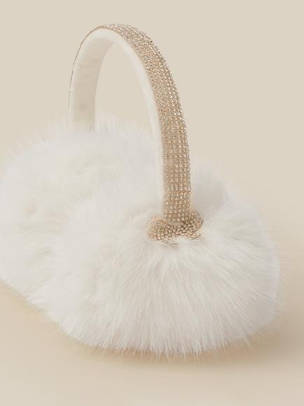 Monsoon Kids' Diamanté Bow Earmuffs, Ivory - view 2, Ivory