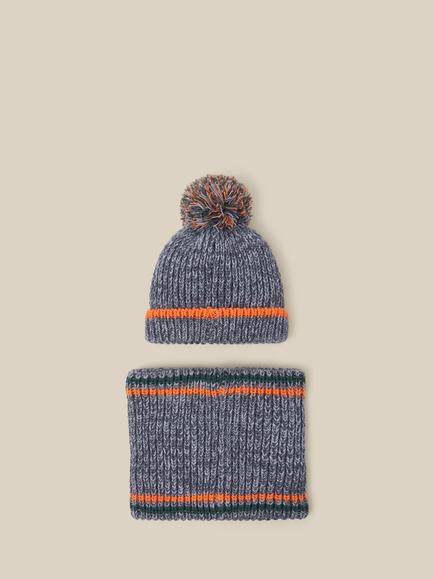 Monsoon Kids' Dinosaur Bobble Hat & Snood Set, Grey - view 2, Grey