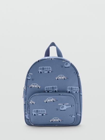 Mango Kids' Car Print Backpack, Blue, Blue