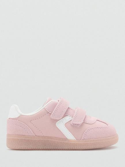 Mango Kids' Leather Detail Riptape Trainers, Pastel Pink, Pastel Pink