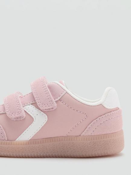 Mango Kids' Leather Detail Riptape Trainers, Pastel Pink - view 2, Pastel Pink
