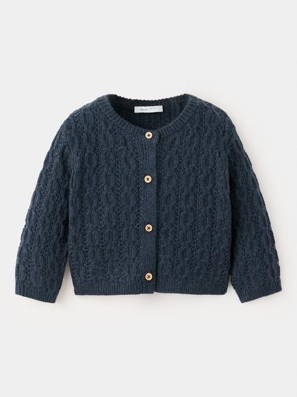 Mango Baby Heirloom Knit Button-Front Cardigan, Petrol, Petrol