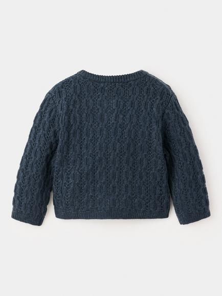 Mango Baby Heirloom Knit Button-Front Cardigan, Petrol - view 2, Petrol