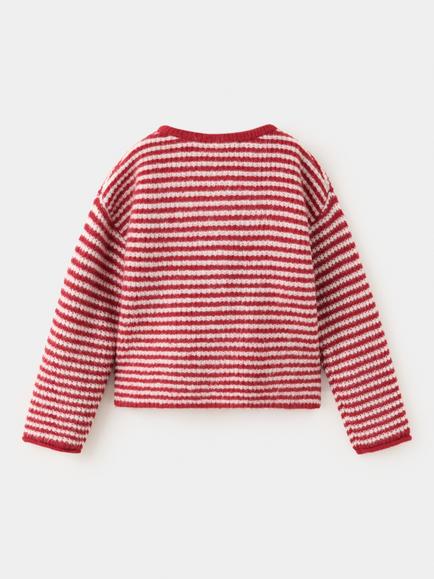 Mango Kids' Knitted Long Sleeve Stripe Cardigan, Red - view 2, Red
