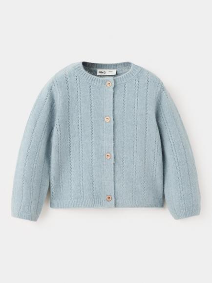 Mango Baby Openwork Soft Knit Buttoned Cardigan, Sky Blue, Sky Blue