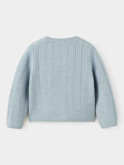 Mango Baby Openwork Soft Knit Buttoned Cardigan, Sky Blue - view 2, Sky Blue