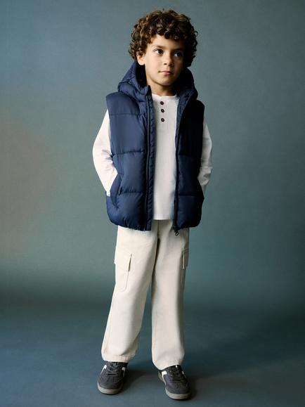 Mango Kids' Quilted Insulated Hooded Puffer Gilet, Navy