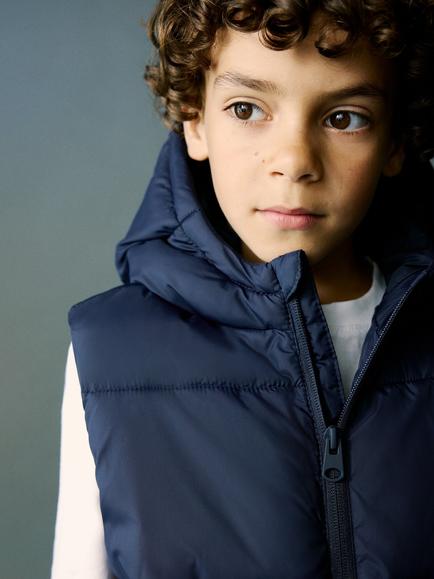 Mango Kids' Quilted Insulated Hooded Puffer Gilet - view 2, Navy