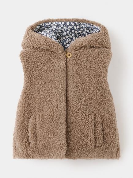 Mango Kids' Chaleco Hooded Sherpa Gilet, Taupe, Taupe