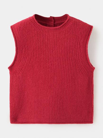 Mango Kids' Ribbed Crewneck Vest, Red, Red