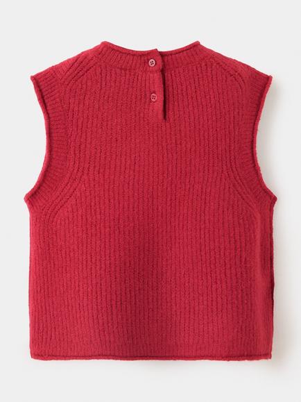 Mango Kids' Ribbed Crewneck Vest, Red - view 2, Red