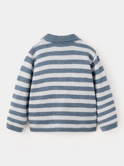 Mango Baby Striped Knit Polo Jumper, Blue - view 2, Blue