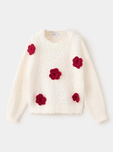 Mango Baby Floral Knitted Jumper, Raw, Raw
