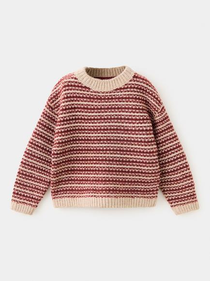 Mango Baby Stripe Jersey Long Sleeve Top, Bordeaux, Bordeaux