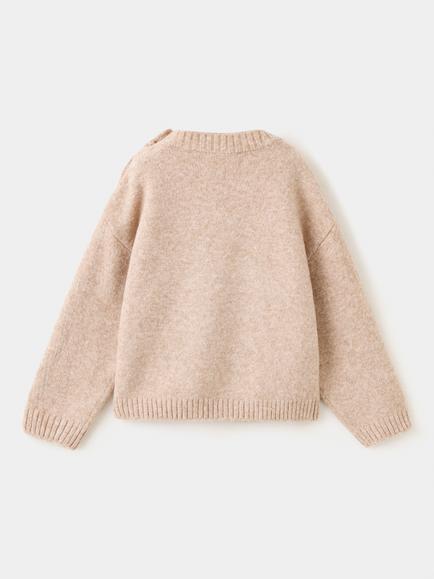 Mango Kids' Bear Crew Neck Knit Jumper, Taupe - view 2, Taupe