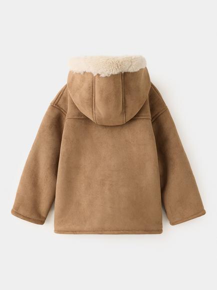 Mango Kids' Abrigo Hooded Car Coat, Camel - view 2, Camel