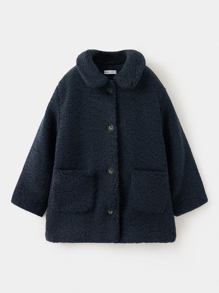 Mango Kids' Abrigo Luna Teddy Coat, Navy, Navy