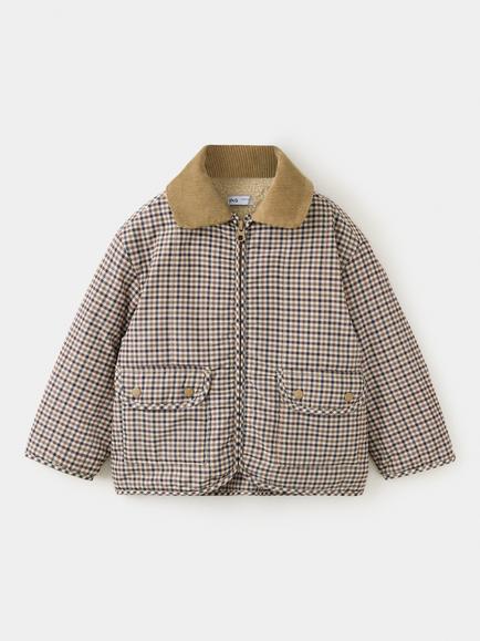 Mango Kids' Padded Check Jacket, Brown, Brown