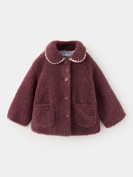 Mango Kids' Plush Curved Collar Teddy Coat, Cherry, Cherry