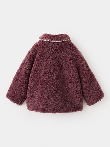 Mango Kids' Plush Curved Collar Teddy Coat, Cherry - view 2, Cherry
