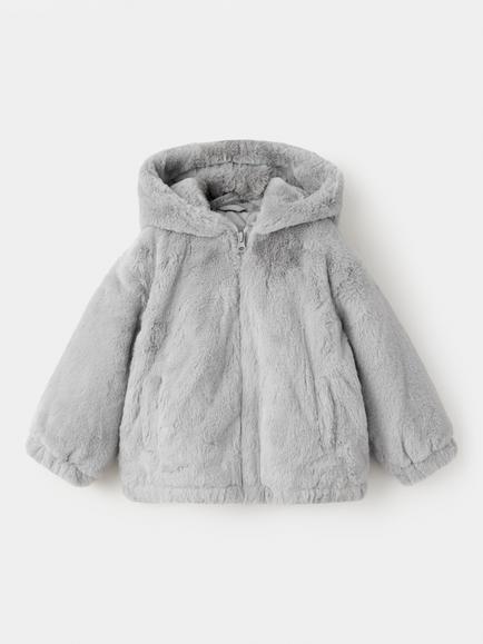 Mango Kids' Sumptuous Hooded Plush Cocoon Jacket, Grey, Grey