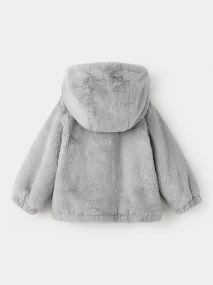 Mango Kids' Sumptuous Hooded Plush Cocoon Jacket, Grey - view 2, Grey
