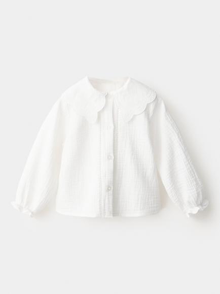 Mango Baby Scalloped Collar Button-Front Blouse, Off White, Off White