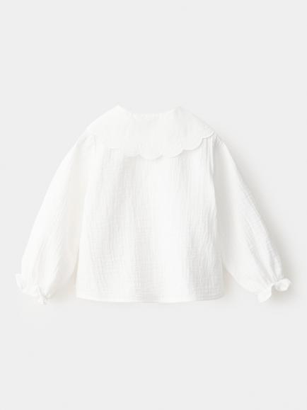 Mango Baby Scalloped Collar Button-Front Blouse, Off White - view 2, Off White