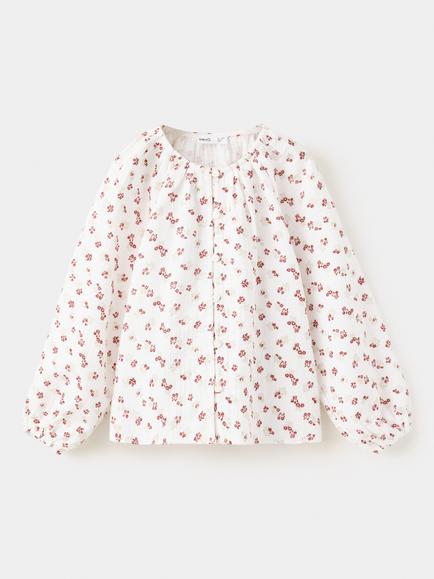 Mango Kids' Rami Long Sleeve Floral Blouse, Off White, Off White
