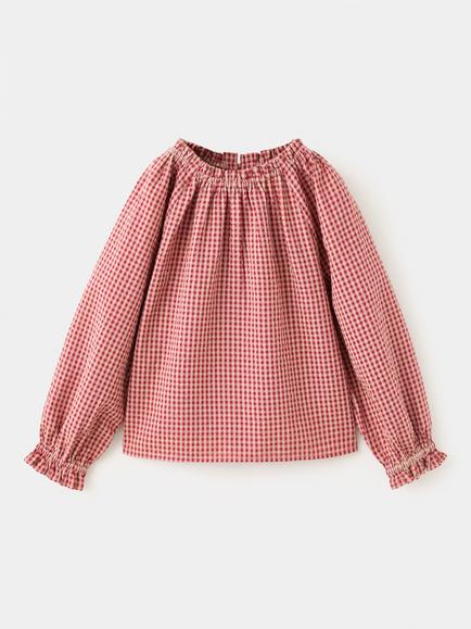 Mango Kids' Vichy Long Sleeve Gingham Blouse, Red, Red