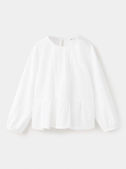 Mango Kids' Camiseta Long Sleeve Cotton Blouse, Off White