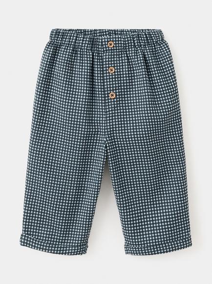 Mango Kids' Gingham Mid Rise Trousers, Petrol, Petrol