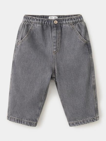 Mango Baby Elastic Waistband Straight Leg Jeans, Grey, Grey