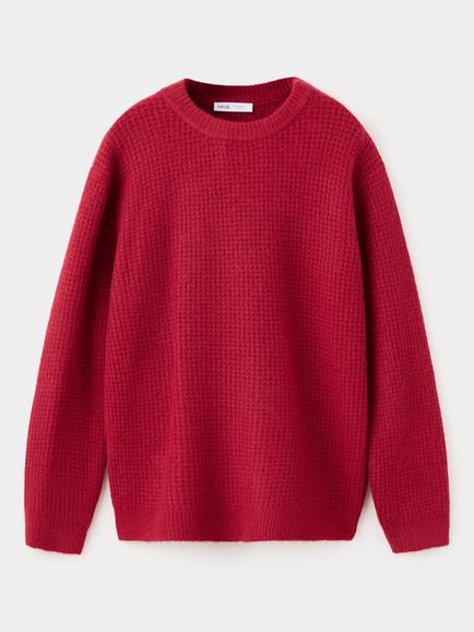 Mango Kids' Jersey Elija Oversize Waffle Knit Crew Neck Jumper - view 2, Red