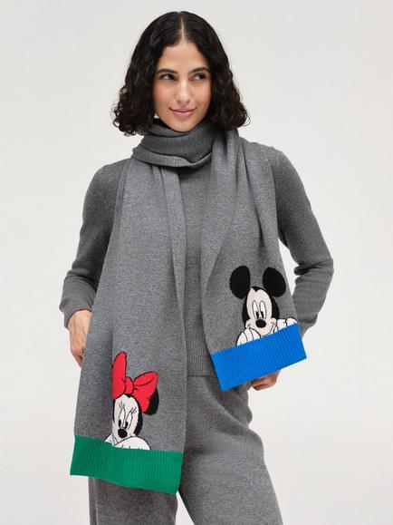 Chinti & Parker x Disney Mickey Minnie Wool Rich with Cashmere Scarf, Grey, Grey