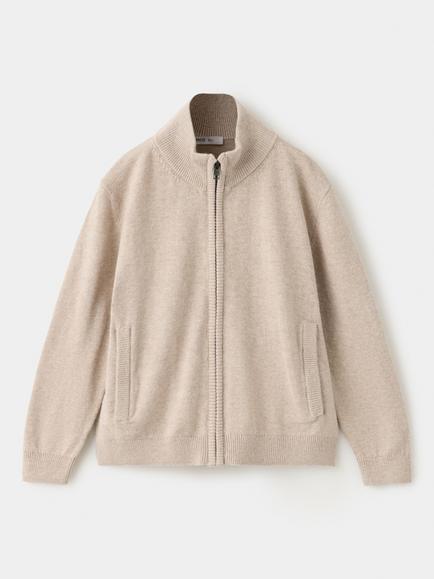 Mango Kids' Knitted High Neck Zip Cardigan, Beige, Beige